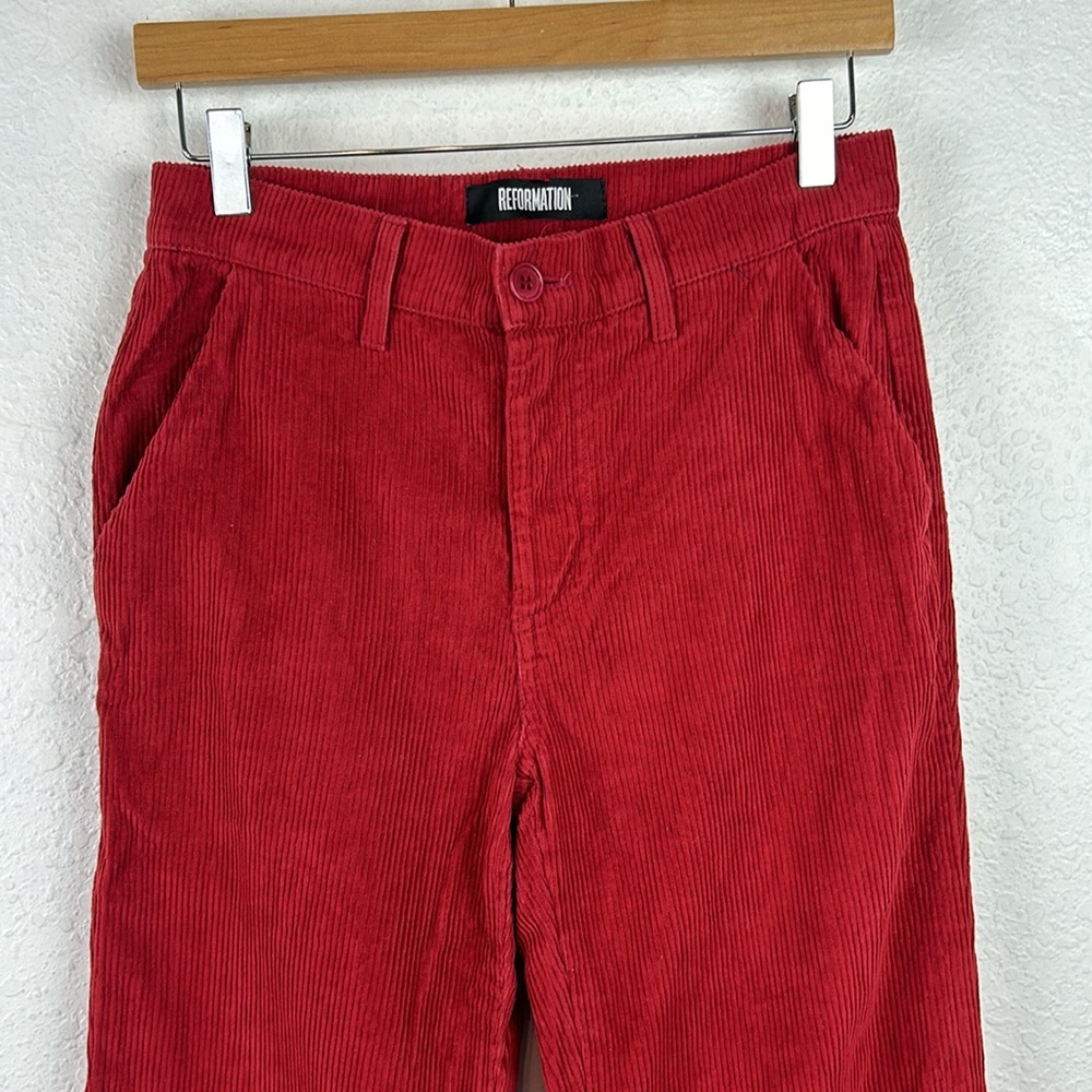 Perfect Reformation Dillon Red Wide Rib Corduroy High Rise Straight Leg Pant 27 - Picture 6 of 9